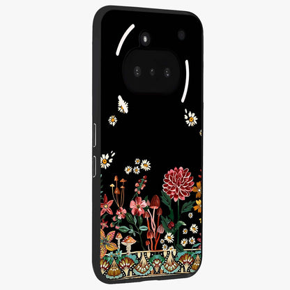 Midnight Bloom Pattern Glass Case upright view showcasing decorative floral artwork with deep night themed palette.