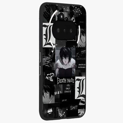 Midnight Chaos Mind Glass Case upright view showcasing expressive abstract artwork with bold dark theme.