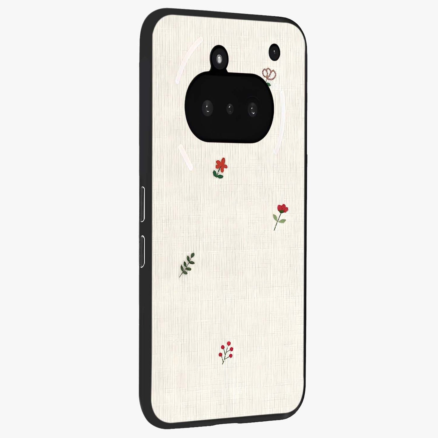 Minimalistic Blue With White Flower Pattern Glass Case upright view showcasing clean white flower artwork with calming blue theme.
