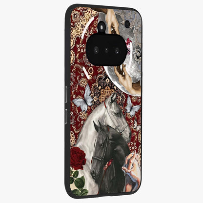 Moonlit Royal Stallion Glass Case upright view showcasing dramatic horse artwork with glowing moon themed design.