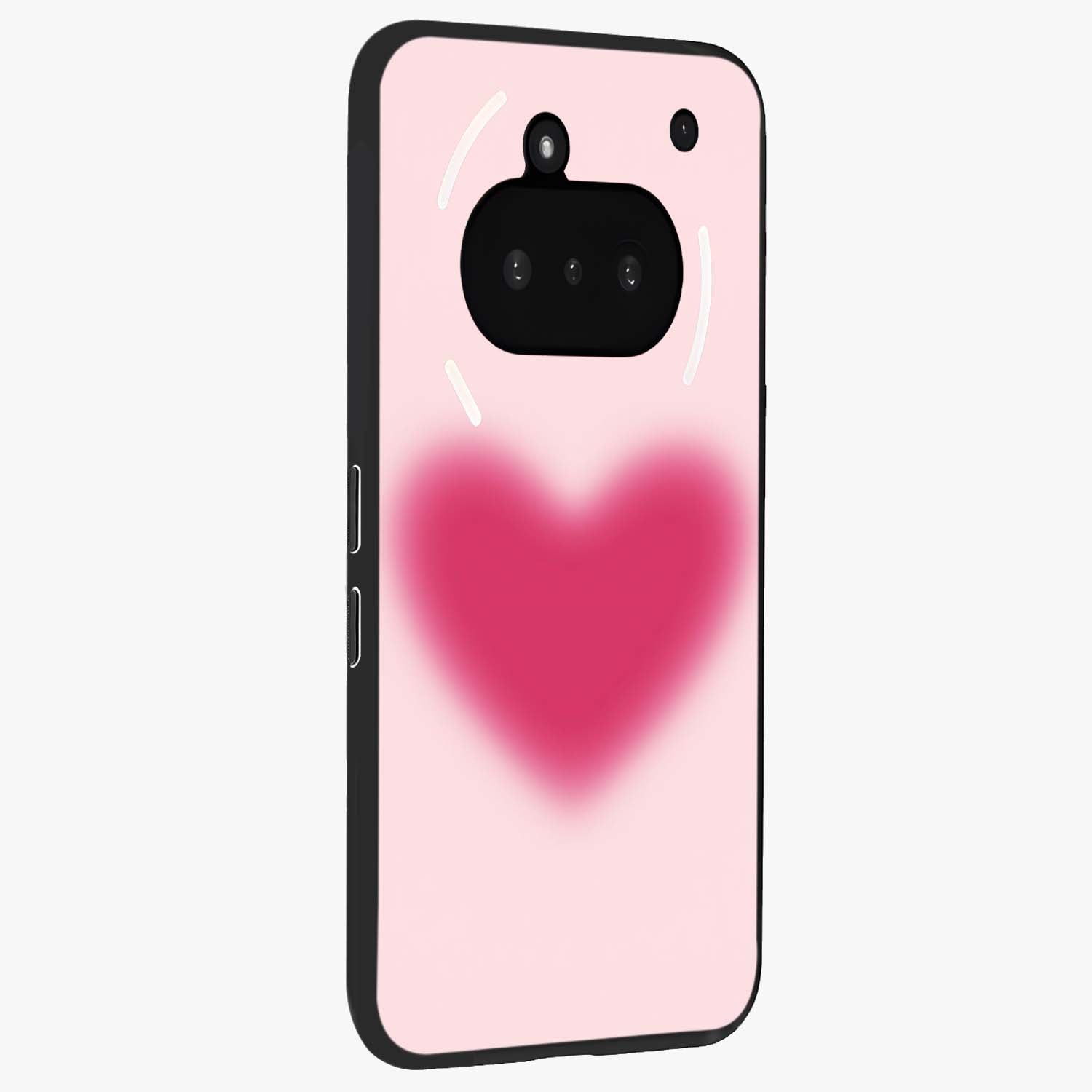 Pink Aura Heart Glass Case upright view showcasing romantic heart artwork with soft pastel theme.
