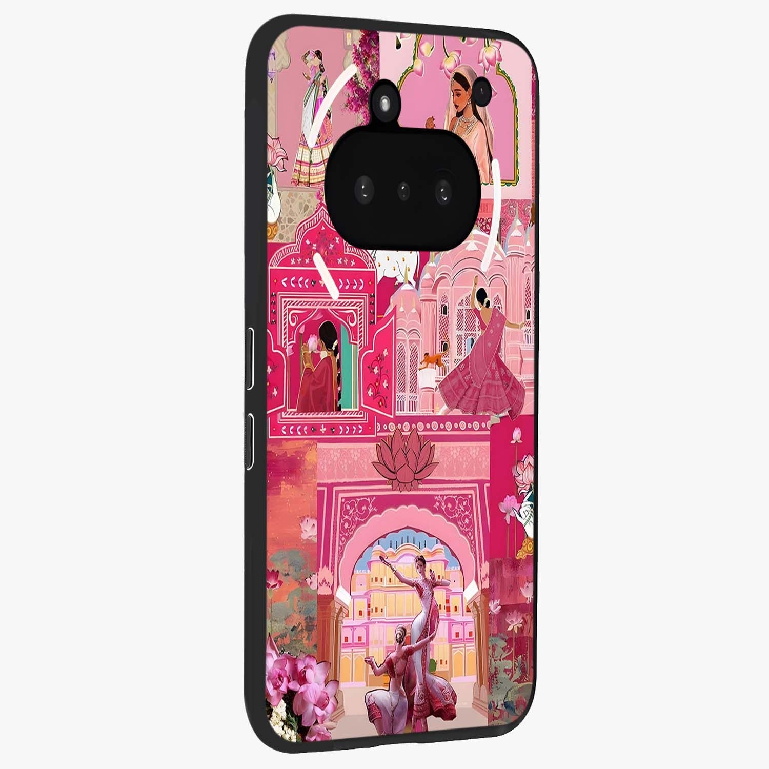 Pink Palace Muse Glass Case upright view showcasing artistic palace artwork with graceful royal theme.