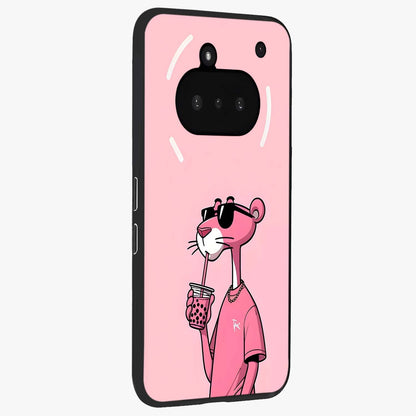 Pink Panther Glass Case upright view showcasing fun animated artwork with stylish retro cartoon theme.