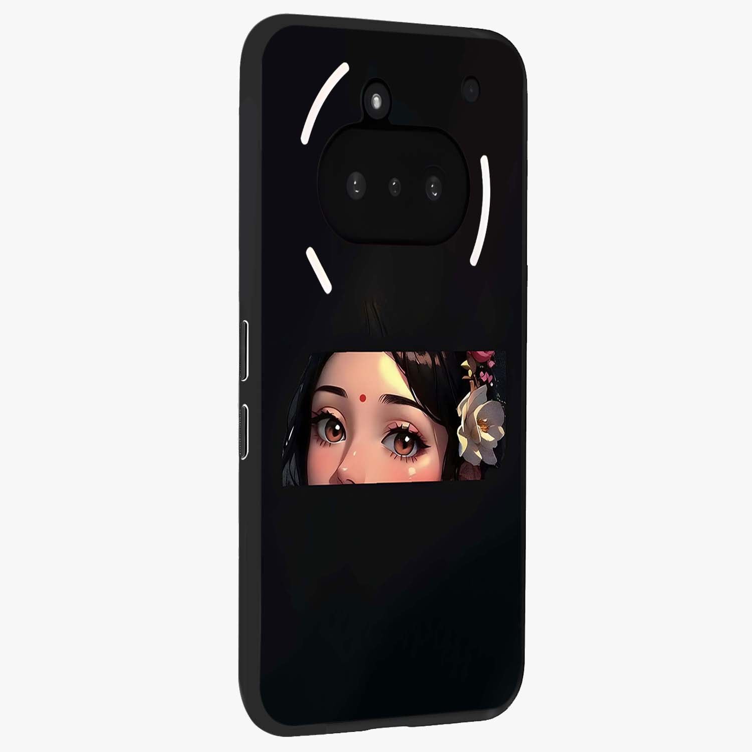 Radha Divine Embrace Glass Case upright view showcasing sacred Radha themed artwork with peaceful devotional style.