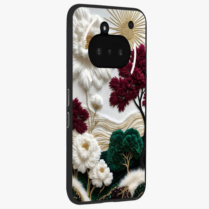 Radiant Bloom Elegance Glass Case upright view showcasing decorative flower artwork with refined botanical theme.