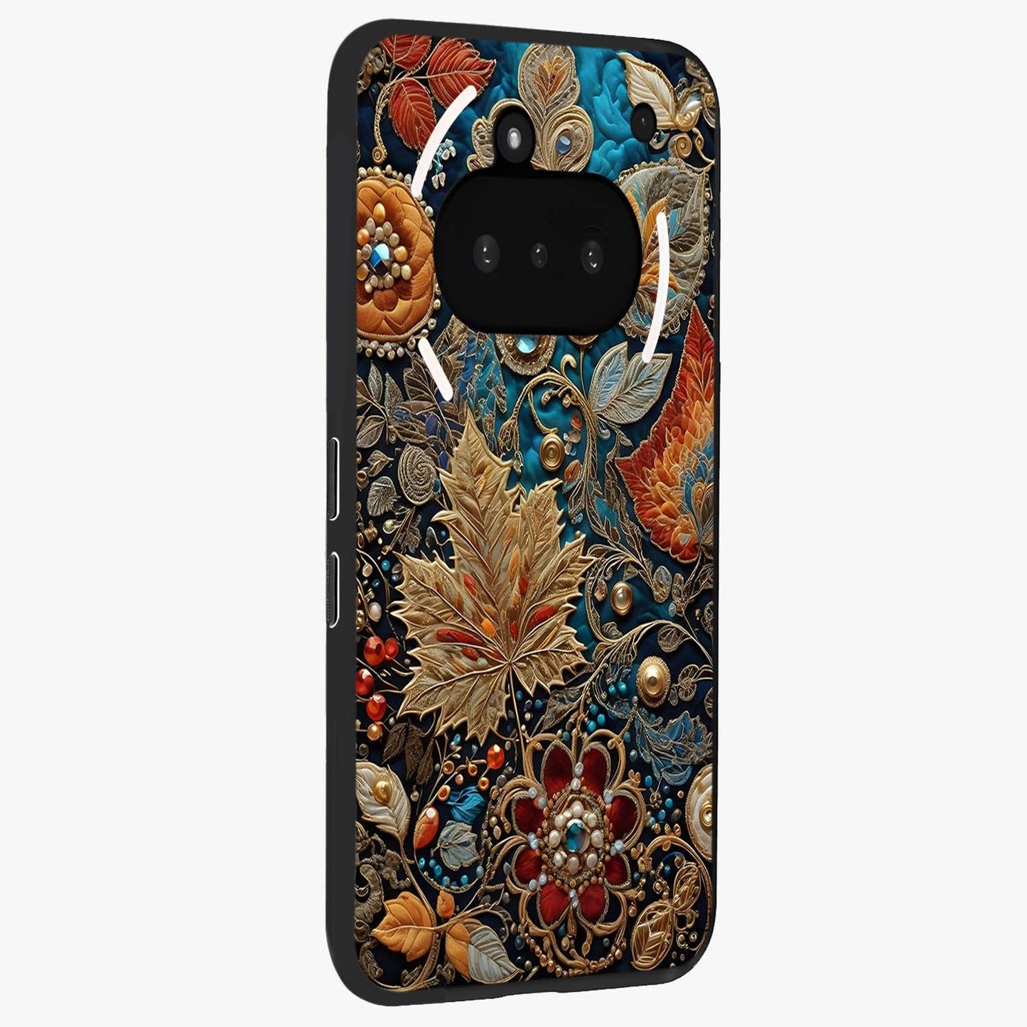 Royal Jewel Garden Glass Case upright view showcasing rich floral artwork with luxurious garden theme.