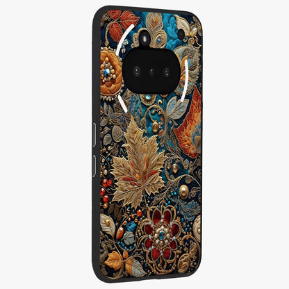 Royal Jewel Garden Glass Case upright view showcasing rich floral artwork with luxurious garden theme.