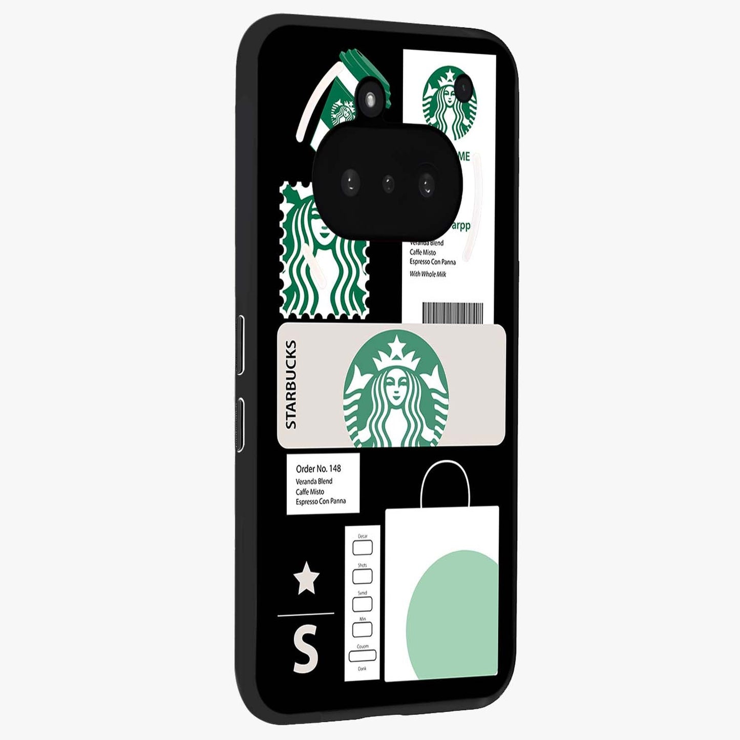 Starbucks Mocha Glass Case upright view showcasing trendy coffee inspired artwork with modern lifestyle theme.