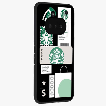 Starbucks Mocha Glass Case upright view showcasing trendy coffee inspired artwork with modern lifestyle theme.