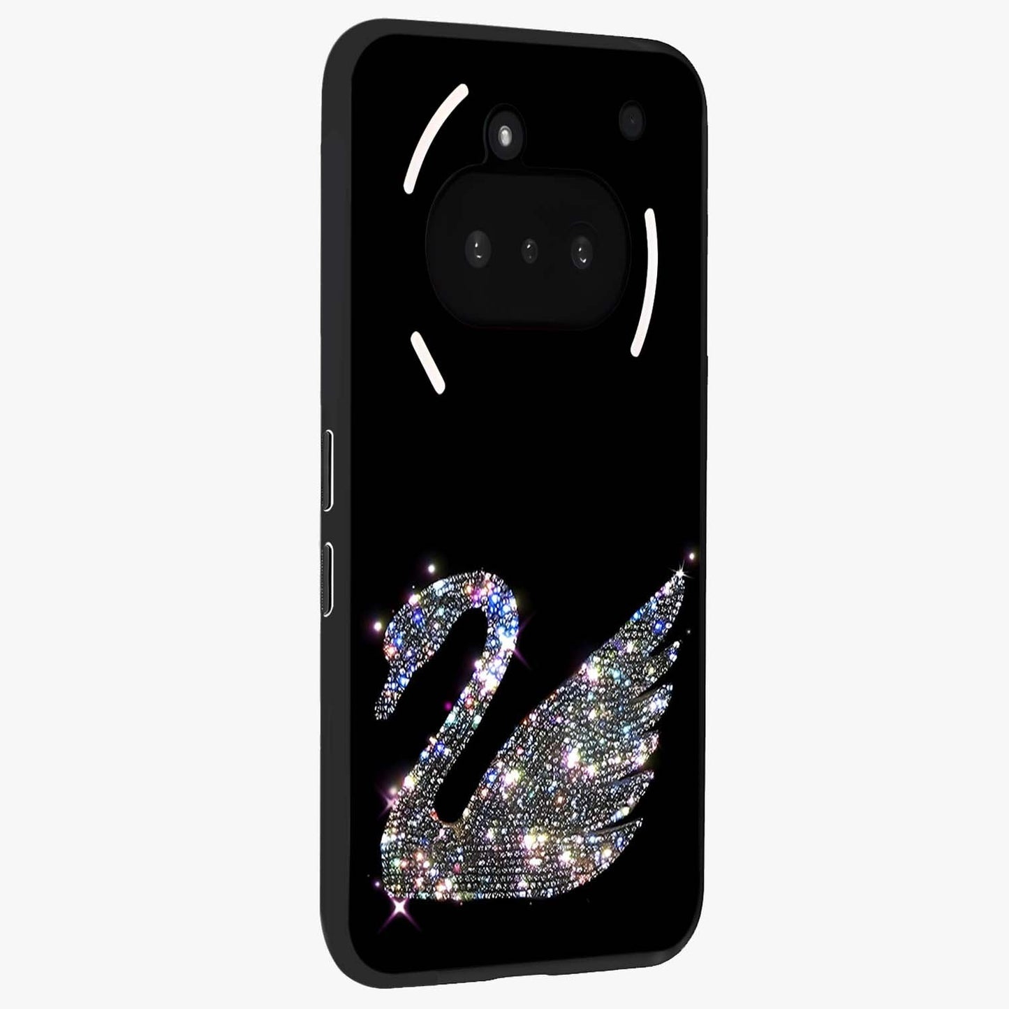 Starlit Swan Grace Glass Case upright view showcasing beautiful swan artwork with peaceful night themed design.