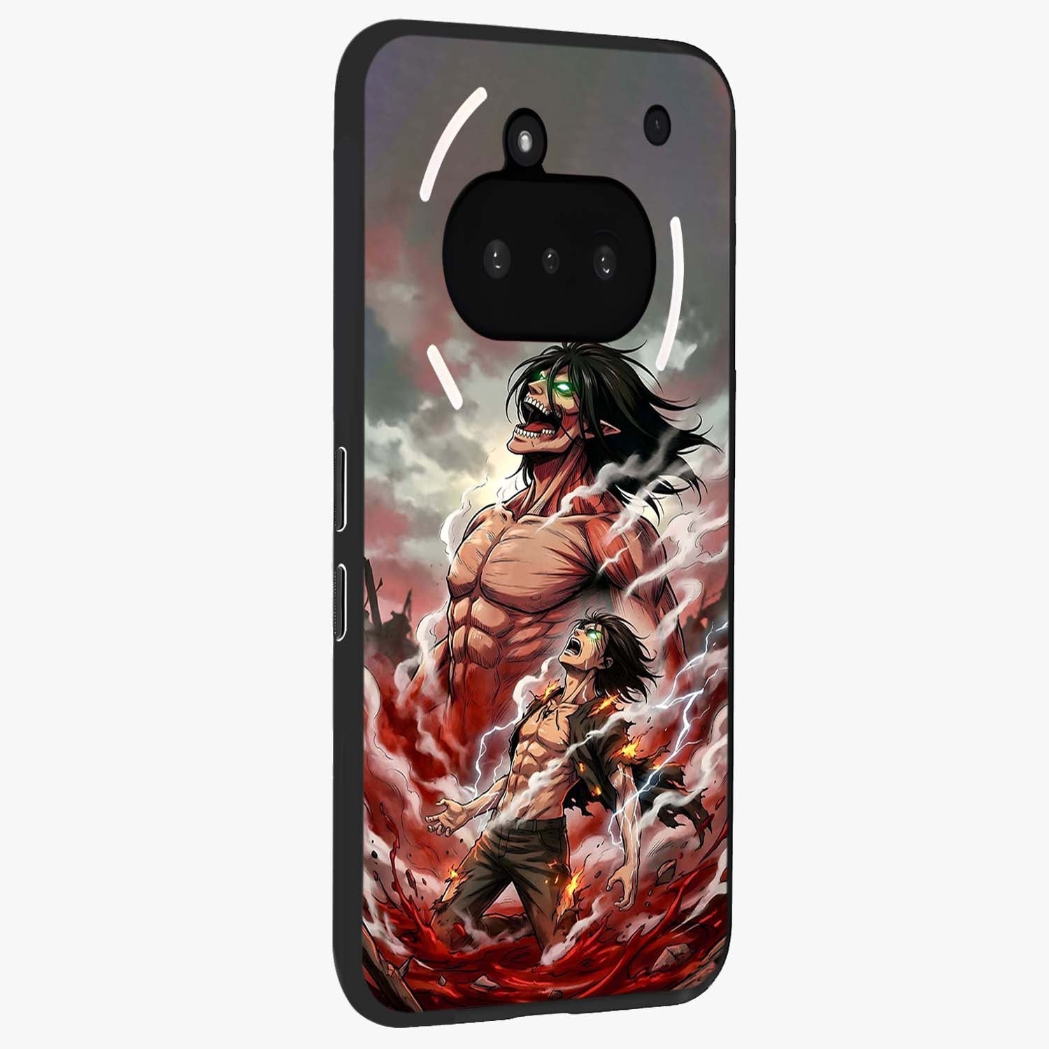 Titan Awakening Fury Glass Case upright view showcasing intense titan artwork with epic fantasy theme.