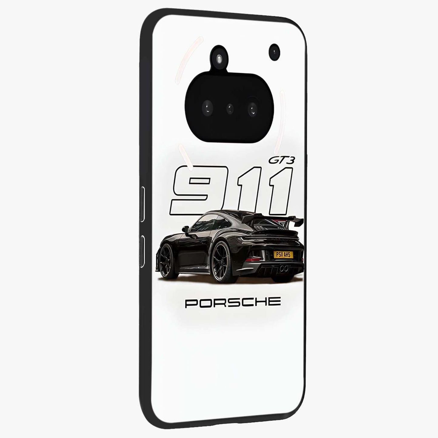 Turbo Legacy Icon Glass Case upright view showcasing bold racing inspired artwork with classic car theme.