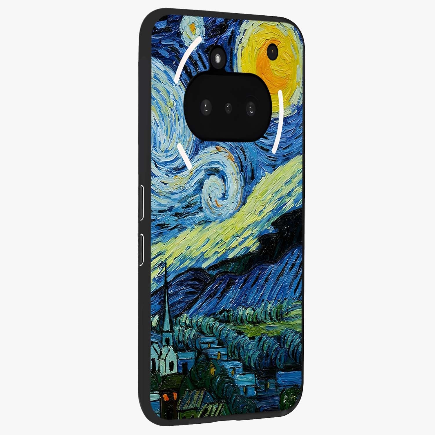 Van Gogh Art Glass Case upright view showcasing expressive painting style artwork with timeless artistic theme.