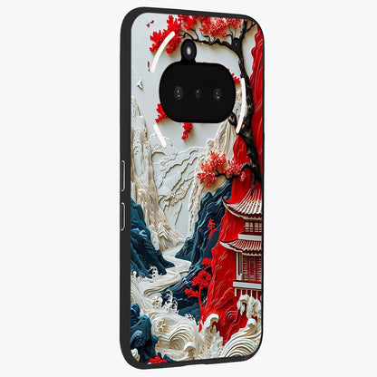 Whispers Of Sakura Waves Glass Case upright view showcasing delicate cherry blossom artwork with elegant nature theme.