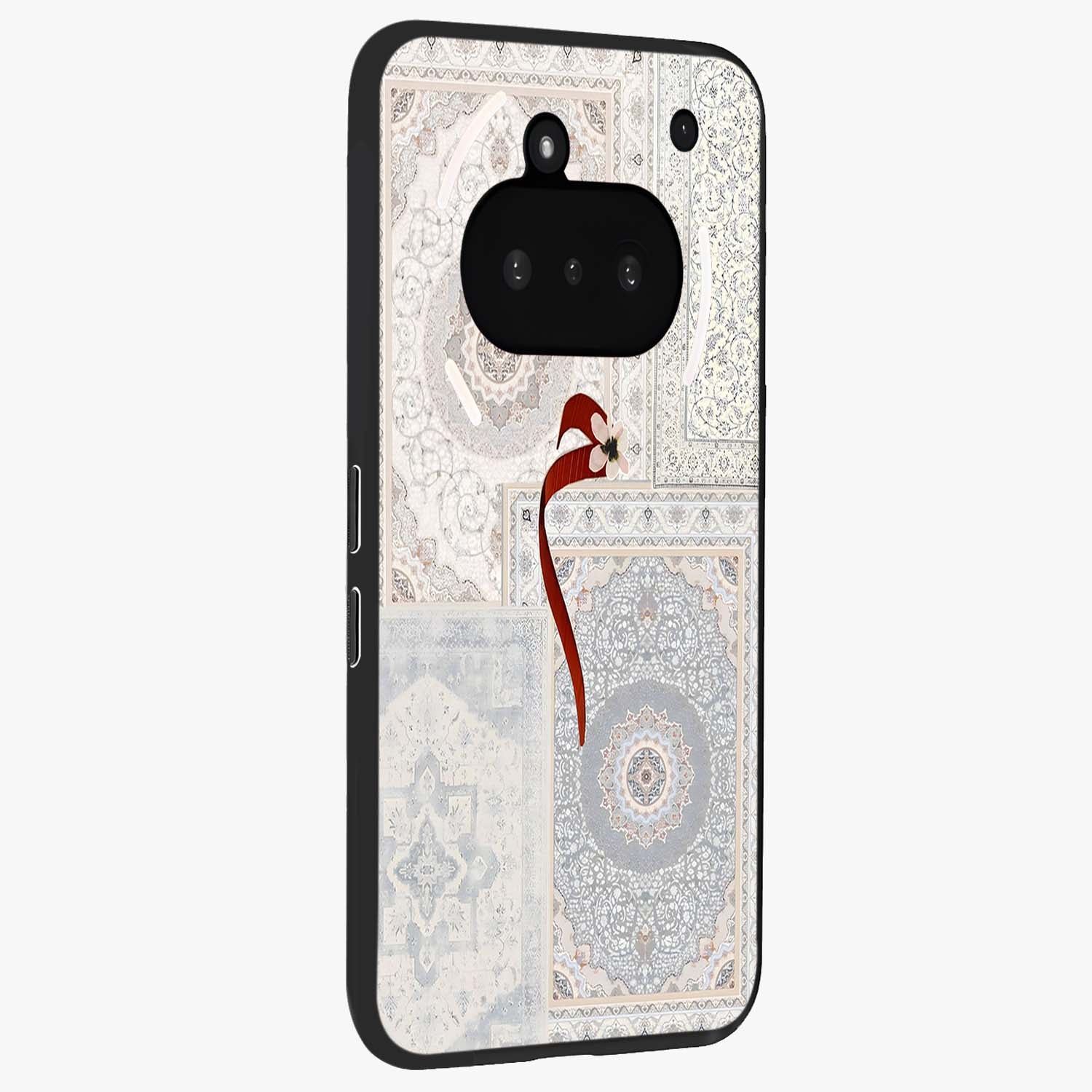 White Aesthetic Bow Glass Case upright view showcasing delicate ribbon bow artwork with cute minimalist theme.
