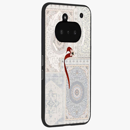 White Aesthetic Bow Glass Case upright view showcasing delicate ribbon bow artwork with cute minimalist theme.