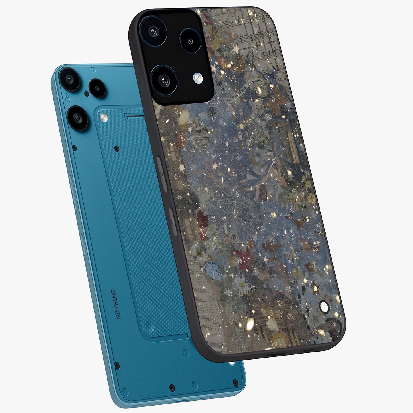 Aesthetic Astrolophia Glass Case displayed in angled mockup highlighting artistic aesthetic elements and smooth glass surface.