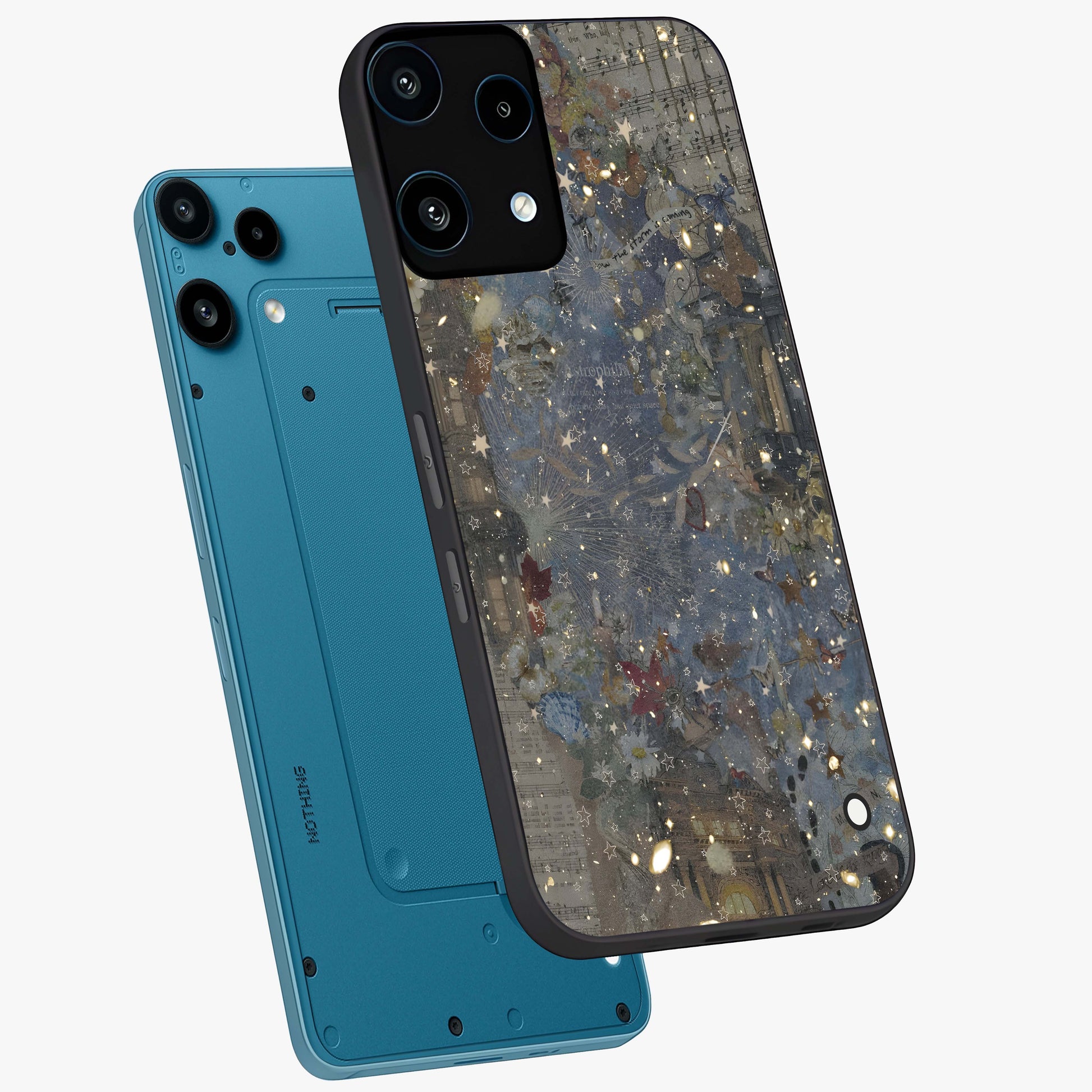 Aesthetic Astrolophia Glass Case displayed in angled mockup highlighting artistic aesthetic elements and smooth glass surface.
