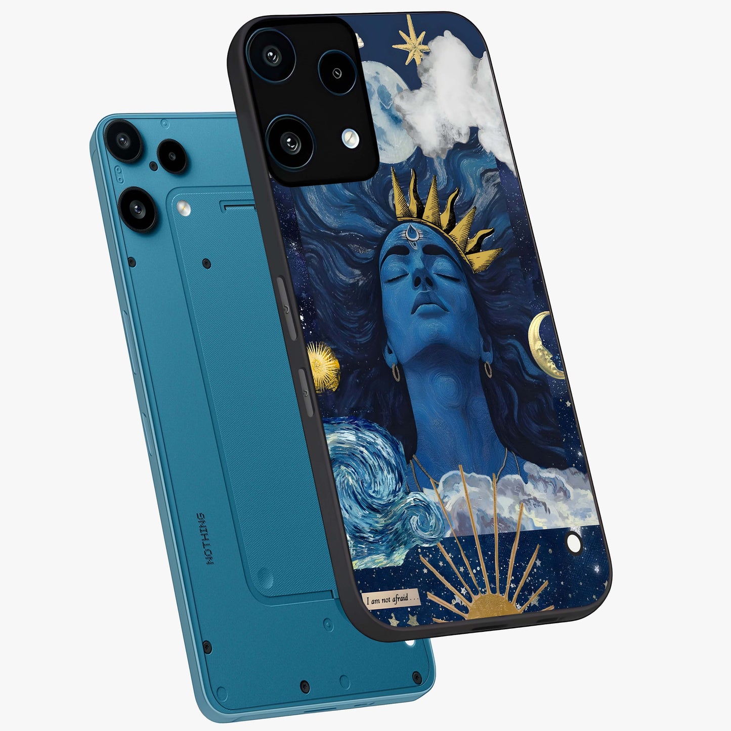 Aesthetic Lord Shiva Glass Case displayed in angled mockup highlighting spiritual Shiva illustration and sacred aesthetic design.