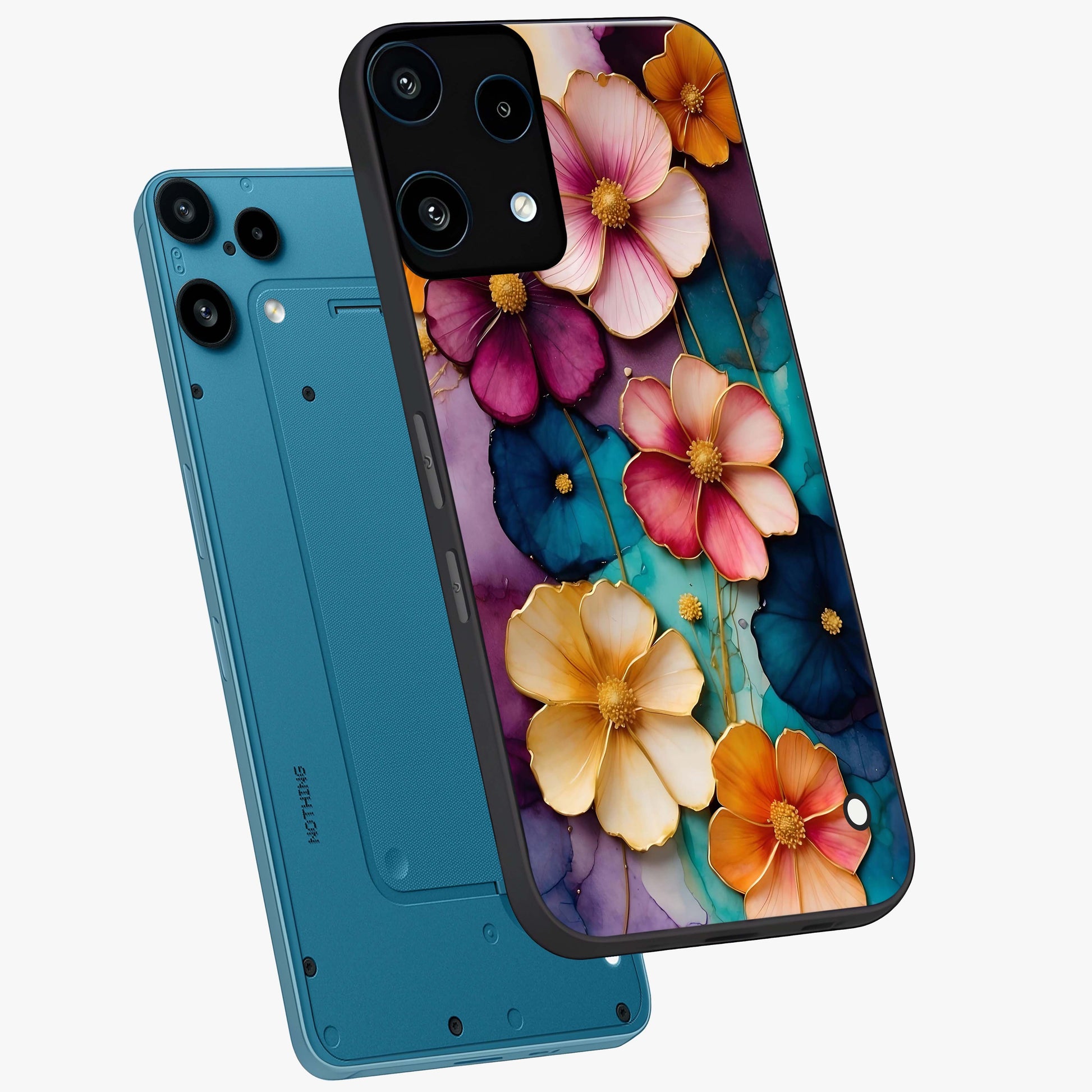 Artlyn Grace Flower Pattern Glass Case displayed in angled mockup highlighting delicate flower pattern design and smooth glass surface.