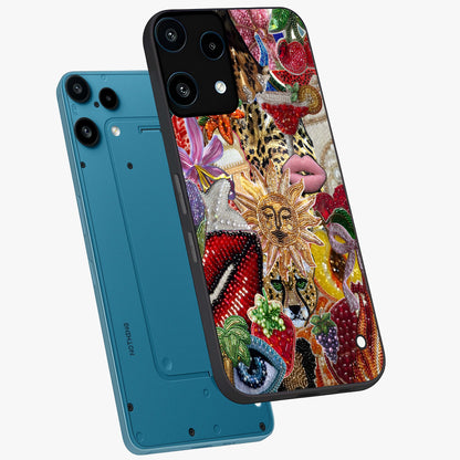 Beaded Fashion Jungle Glass Case displayed in angled mockup highlighting colorful fashion bead design and artistic pattern.