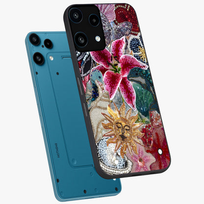 Beaded Garden Fantasy Glass Case displayed in angled mockup highlighting fantasy inspired floral bead pattern.