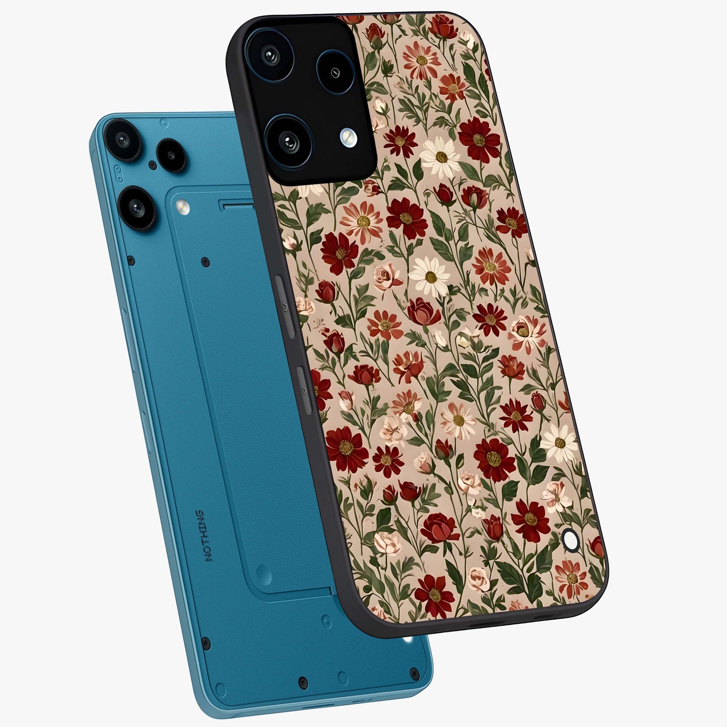 Biege Flower With Leaf Glass Case displayed in angled mockup highlighting minimal floral leaf design and elegant aesthetic.
