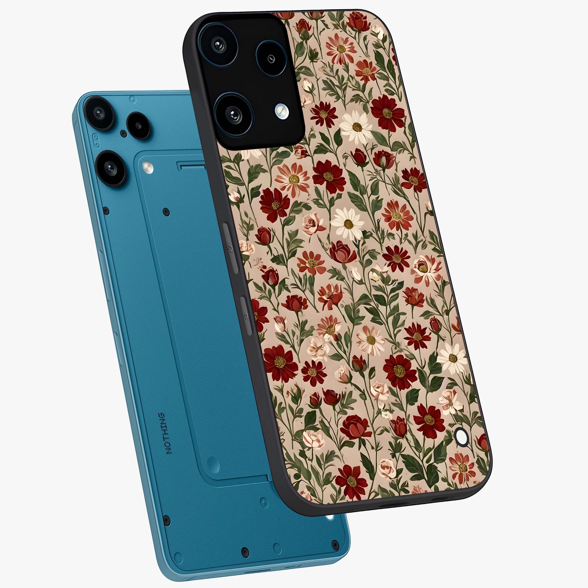 Biege Flower With Leaf Glass Case displayed in angled mockup highlighting minimal floral leaf design and elegant aesthetic.