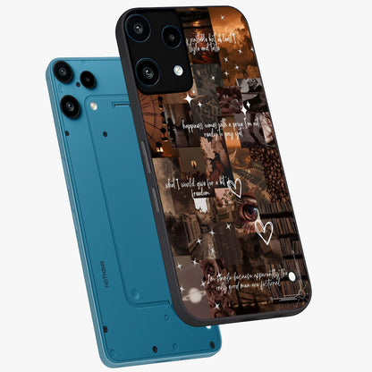 Bittersweet Aesthetic Chaos Glass Case displayed in angled mockup highlighting expressive abstract artwork and edgy aesthetic theme.