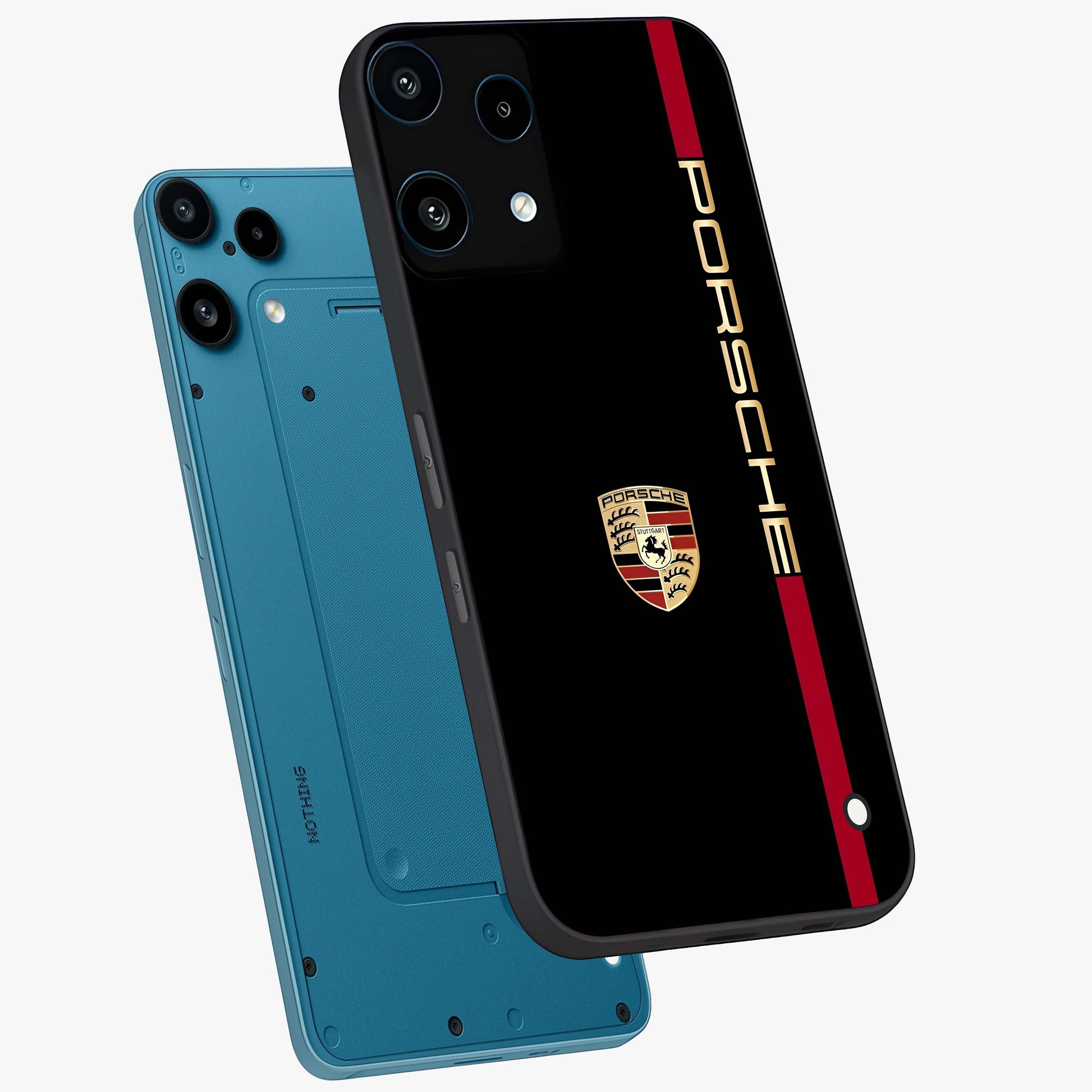 Black Minimal Porsche Glass Case displayed in angled mockup highlighting modern minimal car illustration and clean aesthetic design.