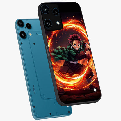 Blazing Sword Resolve Glass Case displayed in angled mockup highlighting powerful sword illustration and bold fantasy theme.
