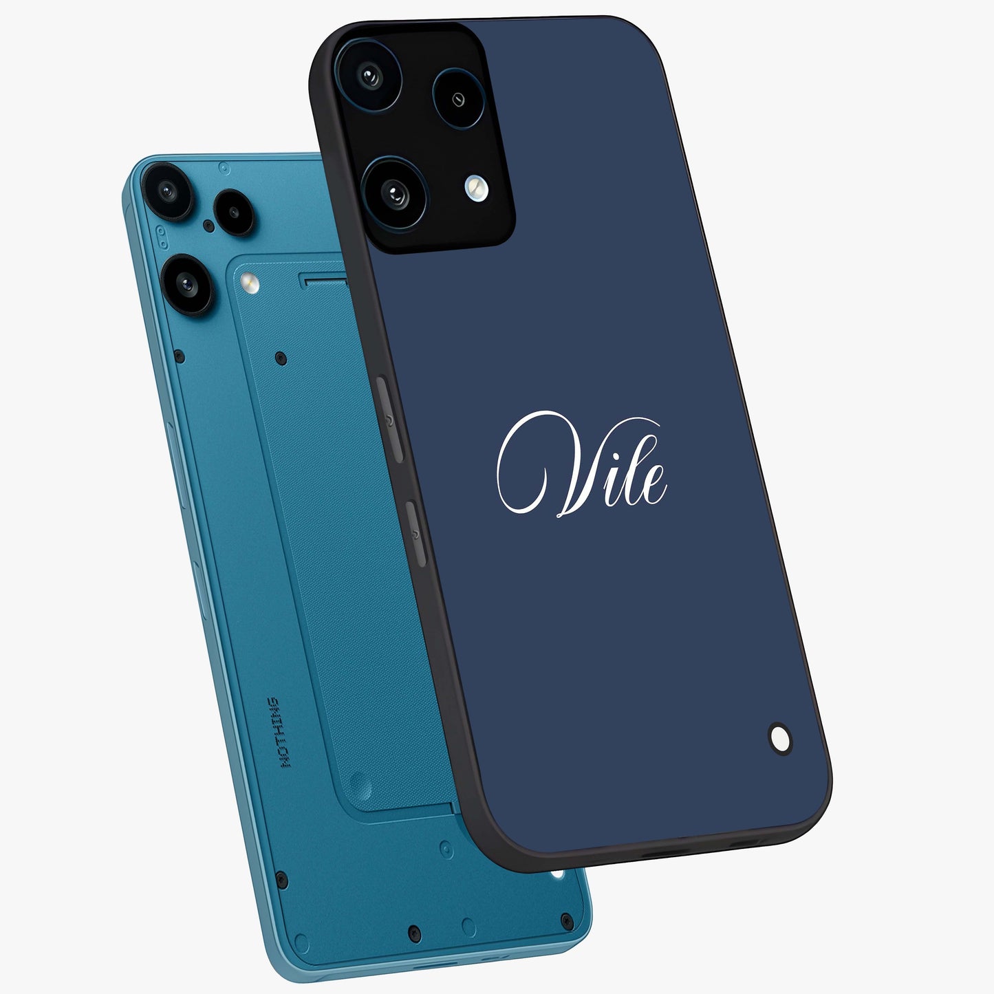 Blue Vintage Floral Pattern Glass Case showing flat back view with elegant vintage floral artwork and glossy glass finish.