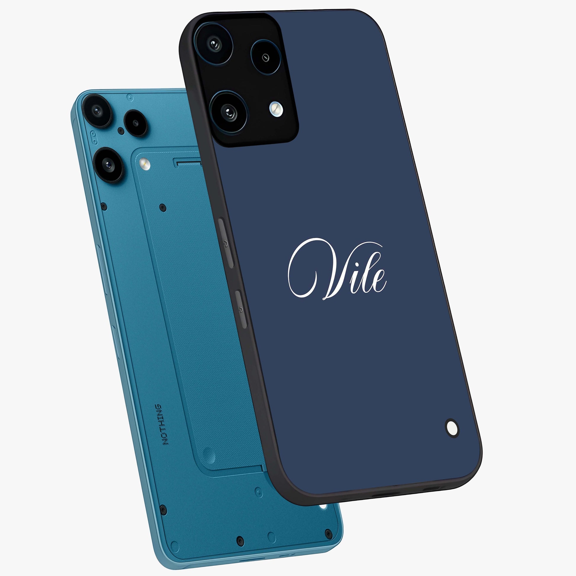 Blue Vintage Floral Pattern Glass Case showing flat back view with elegant vintage floral artwork and glossy glass finish.
