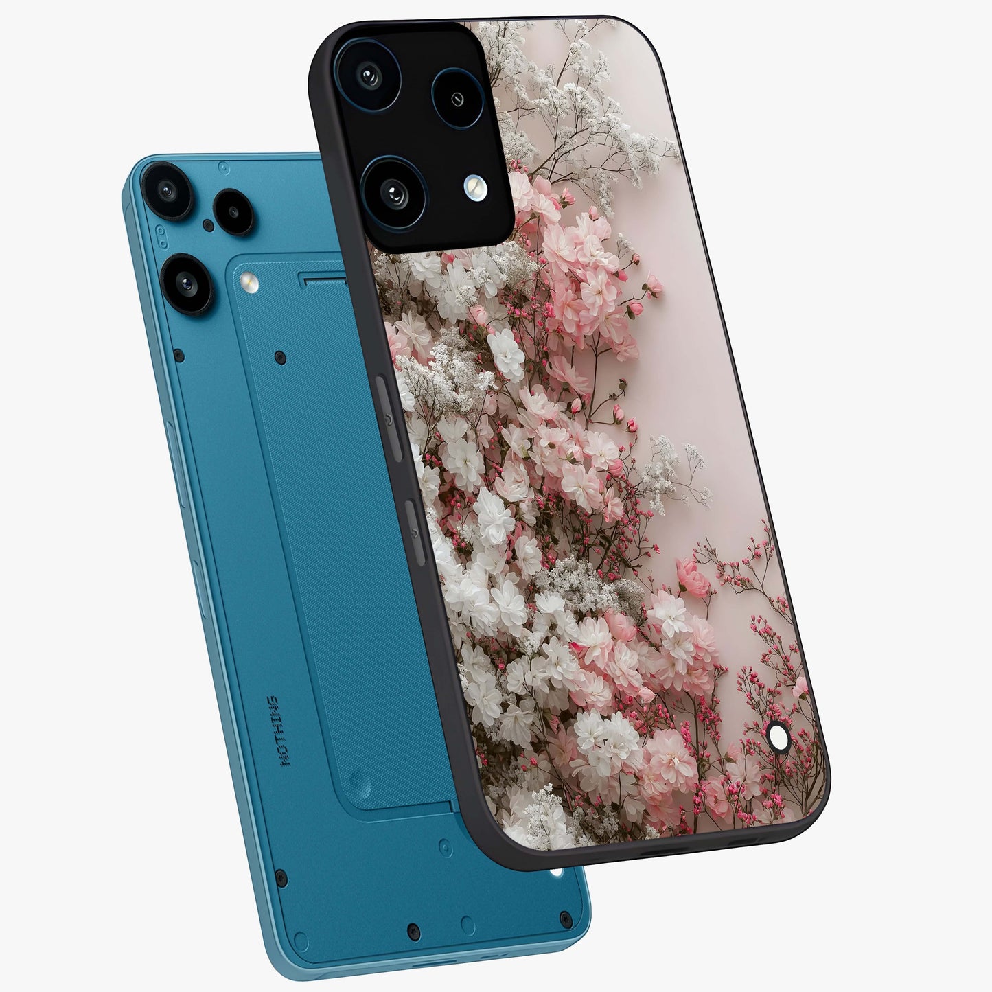 Blush Blossom Cloud Glass Case displayed in angled mockup highlighting soft cloud and blossom design with pastel aesthetic.