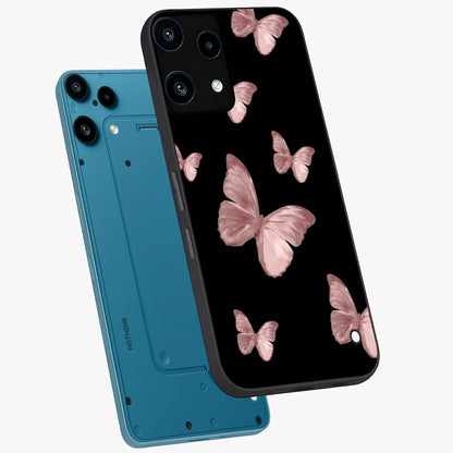 Butterfly Pattern Glass Case displayed in angled mockup highlighting delicate butterfly design and aesthetic pattern style.