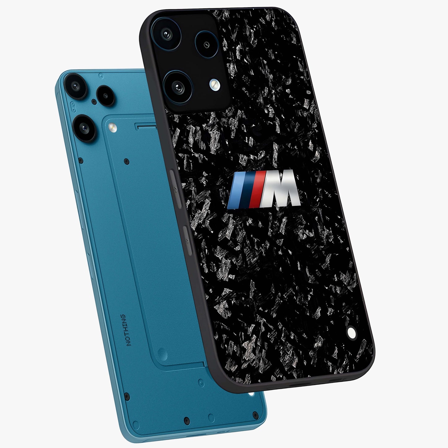 Carbon Speed Mark Glass Case displayed in angled mockup highlighting racing inspired carbon design and sleek aesthetic style.