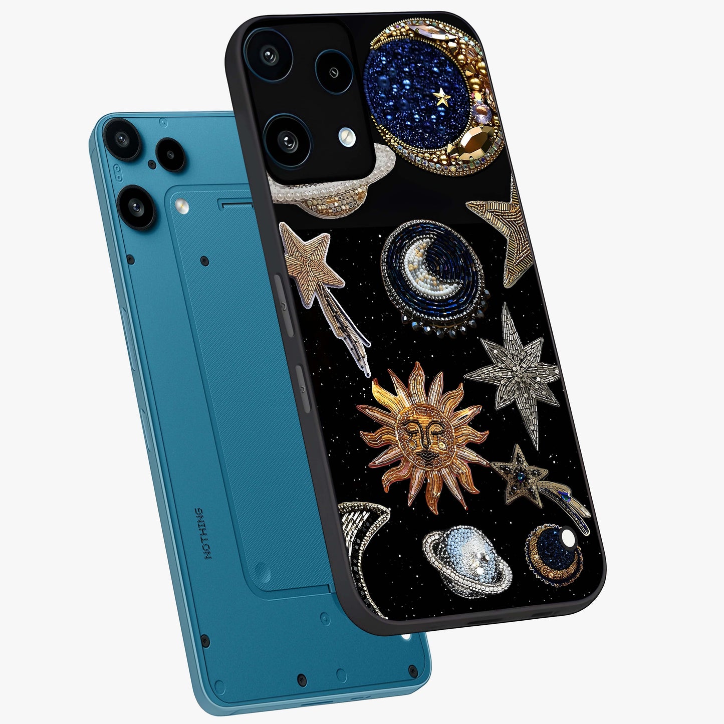 Celestial Gem Constellations Glass Case displayed in angled mockup highlighting gemstone inspired constellation design.