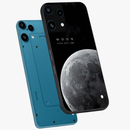 Cosmic Moon Glow Glass Case displayed in angled mockup highlighting celestial moon design with cosmic aesthetic theme.