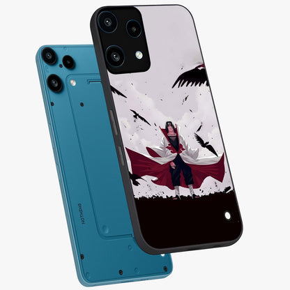 Crimson Crow Ascension Glass Case displayed in angled mockup highlighting powerful crow illustration with dark crimson aesthetic.