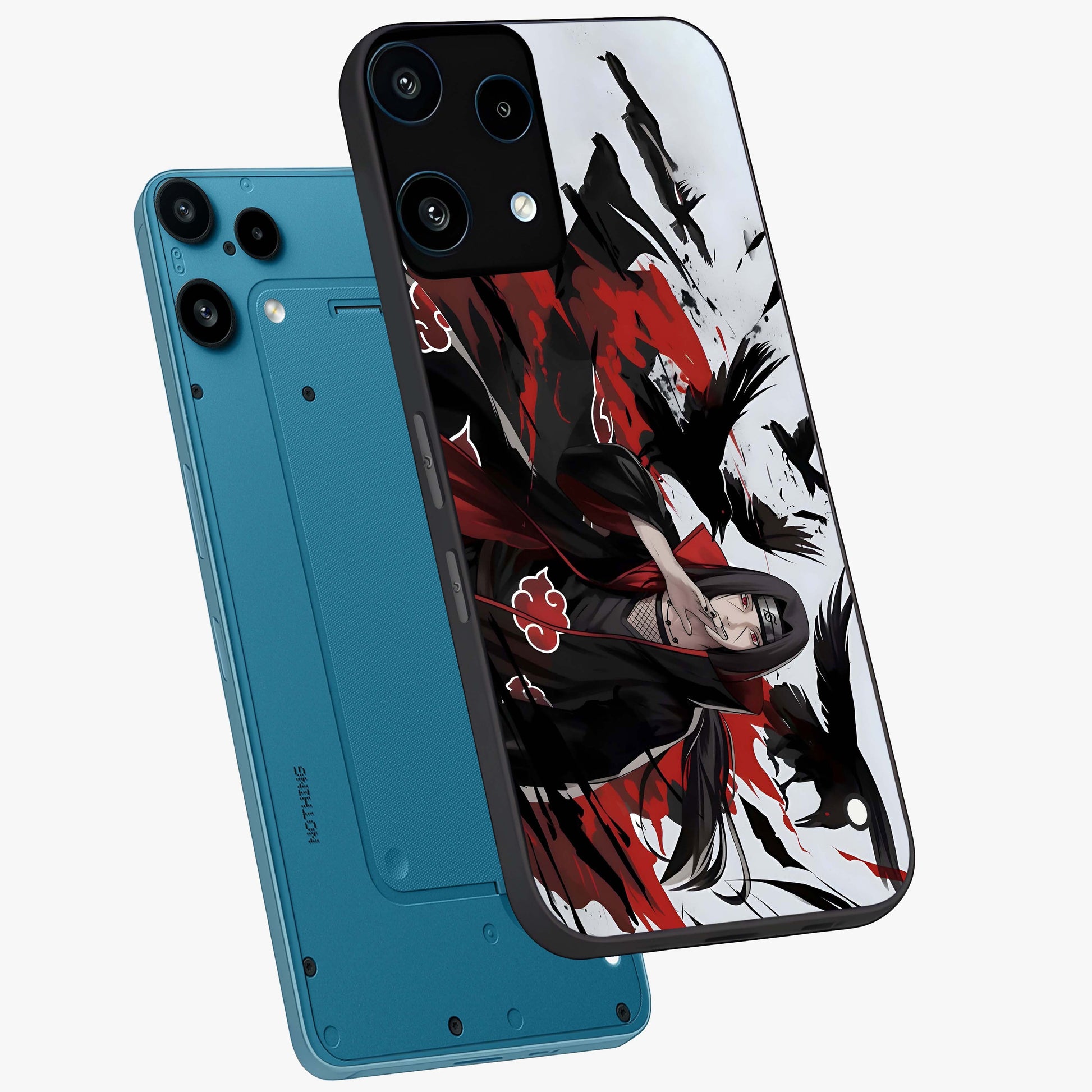 Crimson Crow Illusion Glass Case displayed in angled mockup highlighting mysterious crow graphic with dark aesthetic style.