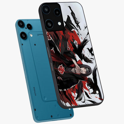 Crimson Crow Illusion Glass Case displayed in angled mockup highlighting mysterious crow graphic with dark aesthetic style.