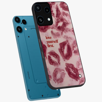 Crimson Kiss Love Glass Case displayed in angled mockup highlighting bold love inspired design with modern aesthetic style.