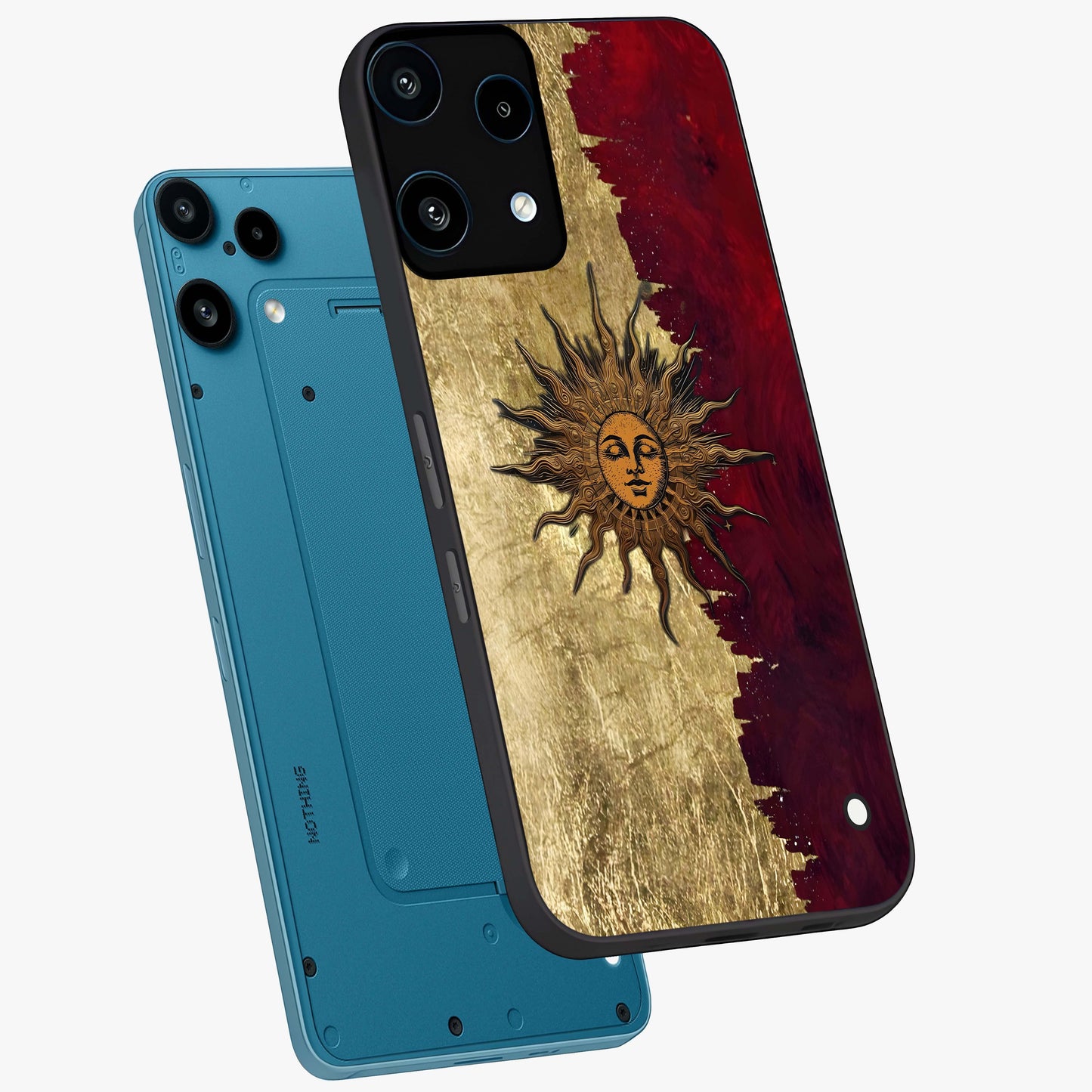 Crimson Sun Majesty Glass Case displayed in angled mockup highlighting majestic crimson sun design with bold aesthetic style.