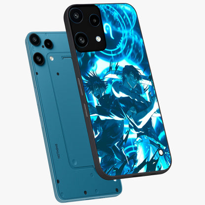 Cursed Energy Clash Glass Case displayed in angled mockup highlighting powerful battle inspired graphic with anime style aesthetic.