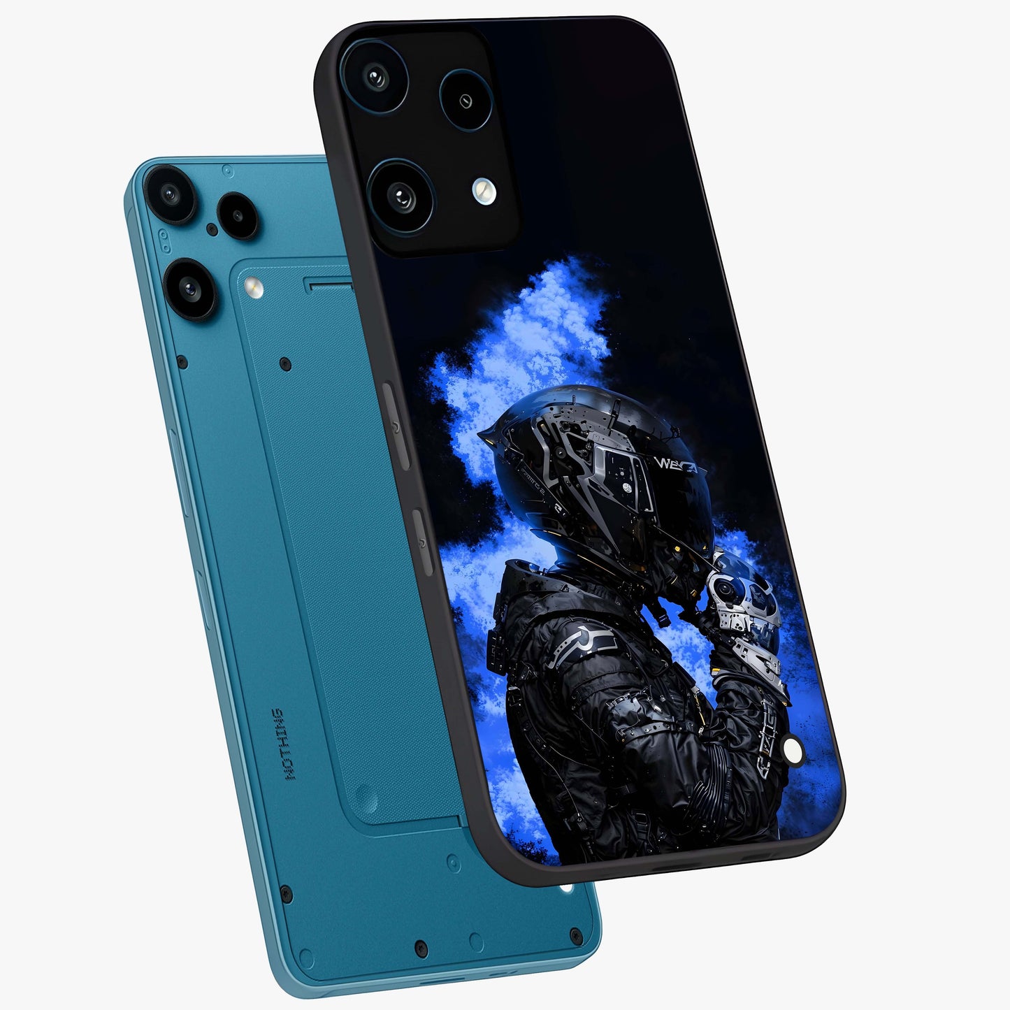 Cyber Sentinel Protocol Glass Case displayed in angled mockup highlighting digital cyber design with sci-fi aesthetic style.