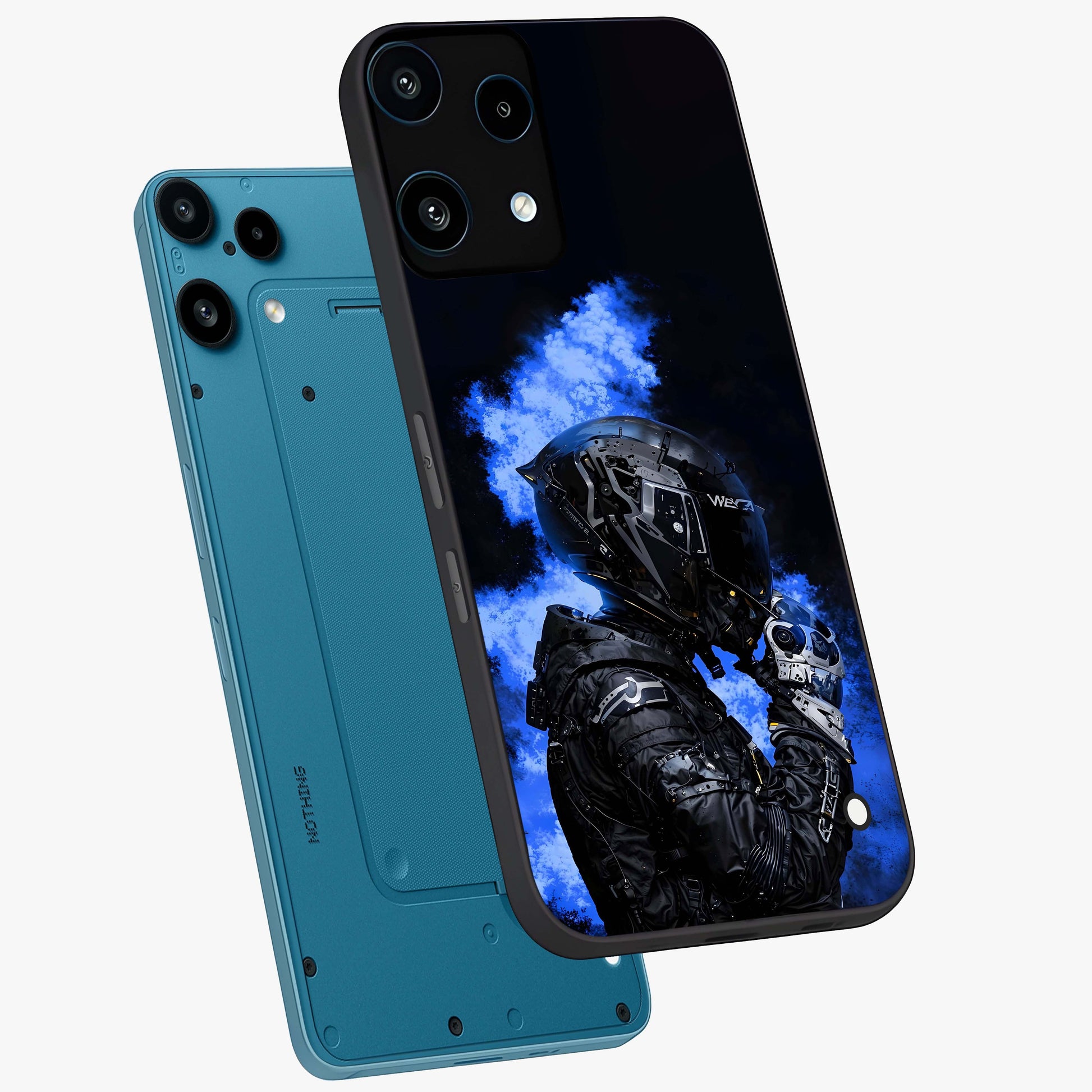 Cyber Sentinel Protocol Glass Case displayed in angled mockup highlighting digital cyber design with sci-fi aesthetic style.