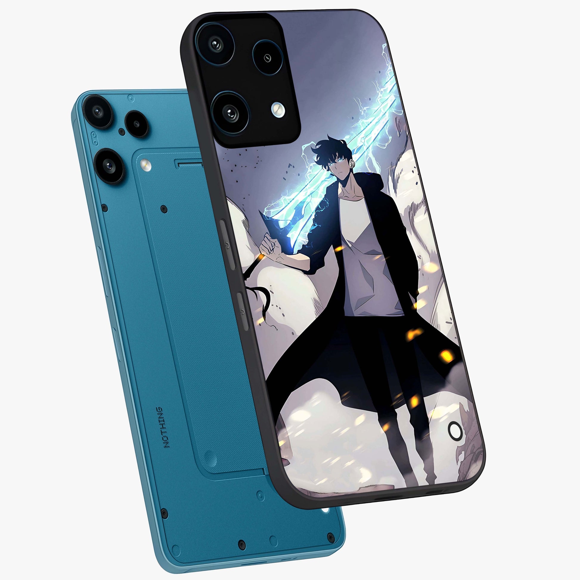Dark Lightning Anime Warrior Glass Case displayed in angled mockup highlighting powerful lightning themed anime illustration.