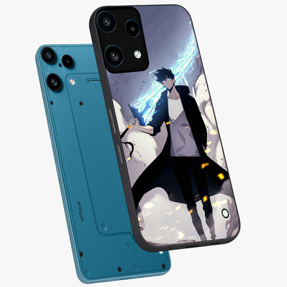 Dark Lightning Anime Warrior Glass Case displayed in angled mockup highlighting powerful lightning themed anime illustration.