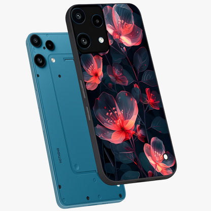 Dark Shade of Flower Glass Case displayed in angled mockup highlighting moody floral illustration with aesthetic dark tones.