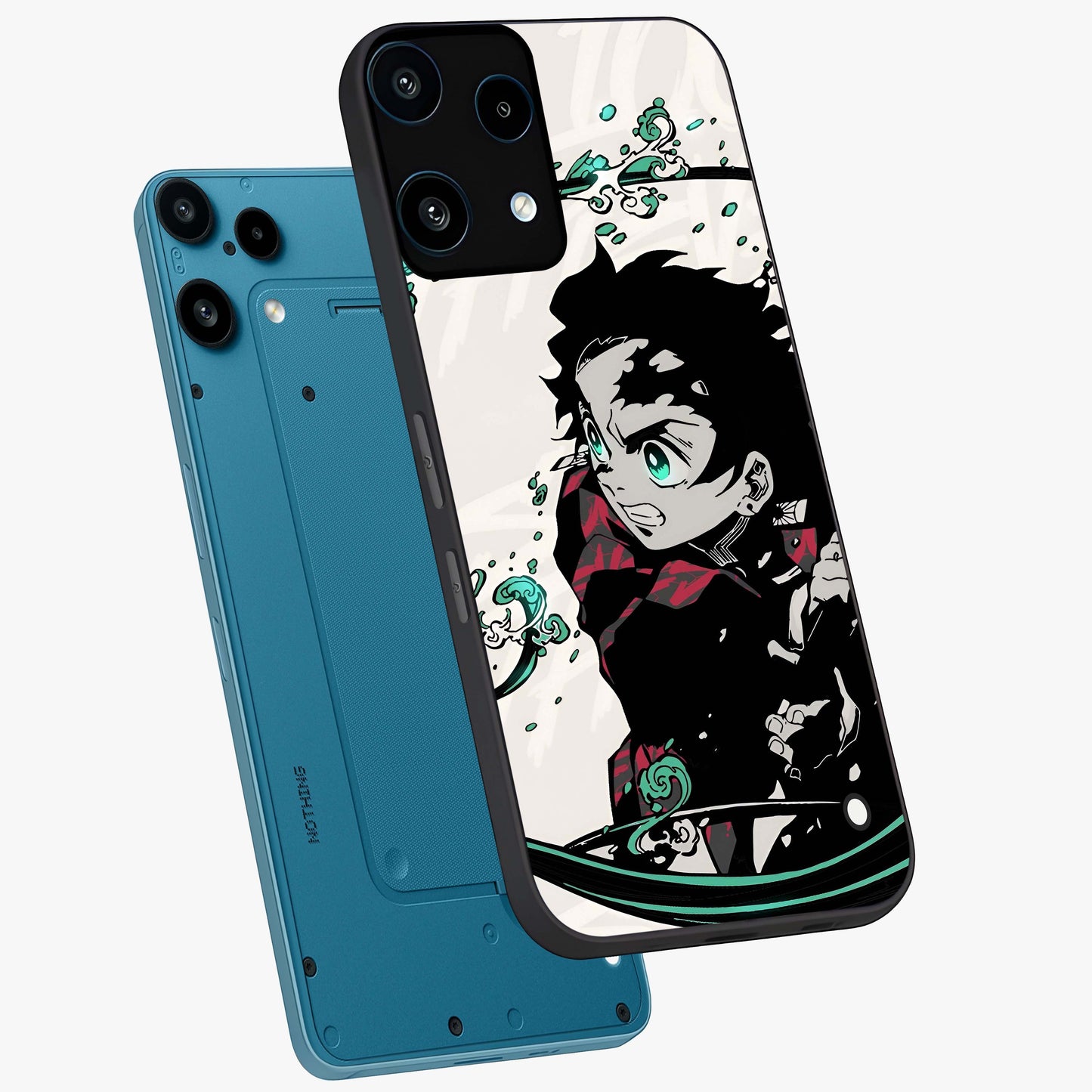 Demon Slayer Glass Case displayed in angled mockup highlighting dramatic anime character design with action aesthetic.